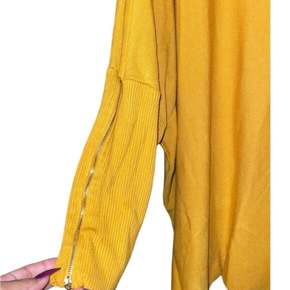 JOSEPH A. Zipper Cowl Neck Sweater Mustard Golden Zipper Sleeve Oversized XXL - Picture 2 of 7